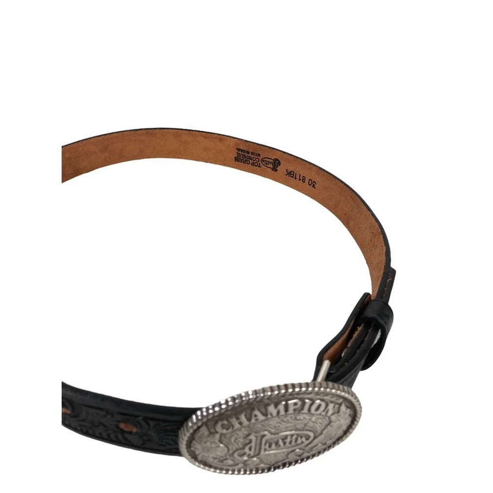 Justin Kids Champion Black Tooled Belt 811BK Black Top Grain Cowhide Made in USA